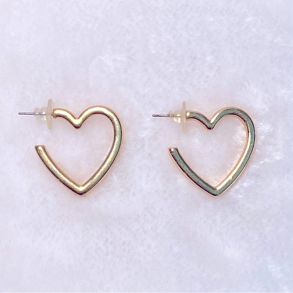 Chunky Heart Shaped Earrings Open Hoop Gold Toned Edgy Cute Fun - Picture 4 of 9